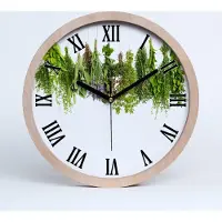 Tulup Holzuhr 25fi cm wanduhr - schwarze Spitzen - Kräuter auf einer Schnur