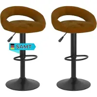 DELUKE Barhocker KALSII höhenverstellbar 2er Set Braun Samt | Barstühle drehbar Küchenhocker Thekenhocker für Küche Hausbar