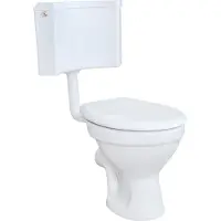 BELVIT Stand WC Set Weiß mit waagerechtem Abgang, Softclose WC Sitz und Eck Aufputzspülkasten für Wandanschluss