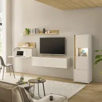 Lomadox Wohnwand weiß mit Eiche CRISP-61 modern 4-teilig mit Homeoffice-Lösung