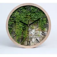 Tulup Holzuhr 20fi cm wanduhr - schwarze Spitzen - grüner Efeu