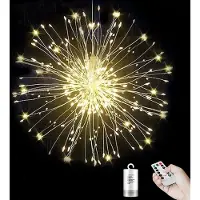 ROSNEK 150 LED Feuerwerk Lichterkette Starburst Lichter 8 Modi mit Fernbedienung Party Garten Innen Weihnachten Deko, Warmweiß