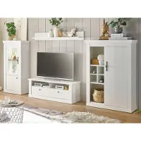 Furn.Design Wohnwand "Fiastra" weiß Pinie Landhaus Wohnkombination 4-teilig, Soft-Close und LED