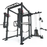 ATLETICA R8-Sentinel PRO Power Rack mit 90 kg Stack, Jammer Arms, J-Hooks, Safety Straps, Dip Bar, Logo Plate, 2 Pull-Up Bars, Landmine & Bar Holder