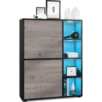 Vladon Highboard Schrank Anrichte Cuba mit 8 Fächern, Germany, Korpus in Schwarz matt / Fronten in Eiche Nordic, mit RGB LED Beleuchtung