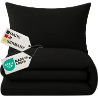 NYVI Biber Winter Bettwäsche Deluxe mit Reißverschluss - Flauschige Bettgarnitur, 100% Baumwolle, 145g/m², Einlaufschutz, Farbe:Schwarz, Größe:155x220 cm