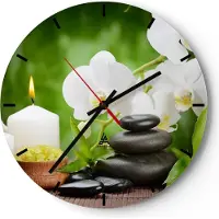 ARTTOR Wanduhr - Rund - Glasuhr - Blume aromatherapie spa - 40x40cm - Schleichendes Uhrwerk - Lautlos - zum Aufhängen bereit - Dekoration Modern - Wanddekoration aus Glas - C3AR40x40-2718