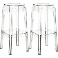 DELUKE 2er Set Barhocker LANAR - Kunststoff Transparent 36x36x75 cm | Barstuhl Tresenhocker Tresenstuhl Kneipenhocker Kneipenstuhl