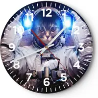 ARTTOR Wanduhr - Rund - Glasuhr - Kosmonaut Katze - 30x30cm - Schleichendes Uhrwerk - Lautlos - zum Aufhängen bereit - Dekoration Modern - Wanddekoration aus Glas - C4AR30x30-3734