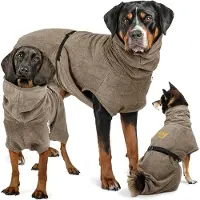 Rudelkönig Hundebademantel Grau L – Saugstarker Trockenmantel aus 100 % Baumwolle für Hunde