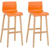 DELUKE Barhocker 2er Set DELHI - Orange, Holz | Barhocker mit Lehne Barstuhl Tresenhocker Tresenstuhl Kneipenhocker Kneipenstuhl