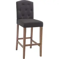 DELUKE Barhocker LIKEL - Stoff Dunkelgrau 42x57x113 cm Braun | Barstuhl Mit Lehne Tresenhocker Tresenstuhl Kneipenhocker Kneipenstuhl