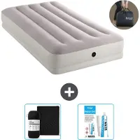 Intex Luftbett - 1 Person - 99 x 191 x 30 cm - Grau - Inklusive Pumpe - Spannbettuch en Reperaturset
