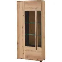 Lomadox Wohnwand mit Vitrine, Lowboard & Wandregal in Eiche mit LED Beleuchtung, 3 teilig COLORADO-61