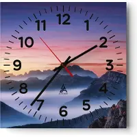 ARTTOR Wanduhr - Quadrat - Glasuhr - Westen Sonne Berge - 30x30cm - Schleichendes Uhrwerk - Lautlos - zum Aufhängen bereit - Dekoration Modern - Wanddekoration aus Glas - C4AC30x30-4525