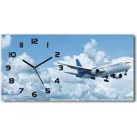 Tulup Wanduhr aus Glas – 60x30 cm - Glasbild - Glasuhr - Gehärtetes Glas - schwarze-zeiger - Flugzeug im Himmel