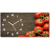 Tulup Wanduhr aus Glas – 60x30 cm - Glasbild - Glasuhr - Gehärtetes Glas - weisse-zeiger - Tomaten auf Holz