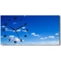 Tulup Wanduhr aus Glas – 60x30 cm - Glasbild - Glasuhr - Gehärtetes Glas - schwarze-zeiger - Wolken im Himmel