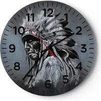 ARTTOR Wanduhr - Rund - Glasuhr - Inder Feder Mann - 30x30cm - Schleichendes Uhrwerk - Lautlos - zum Aufhängen bereit - Dekoration Modern - Wanddekoration aus Glas - C4AR30x30-4914
