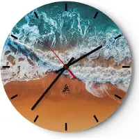 ARTTOR Wanduhr - Rund - Glasuhr - Sand Wasser Strand - 30x30cm - Schleichendes Uhrwerk - Lautlos - zum Aufhängen bereit - Dekoration Modern - Wanddekoration aus Glas - C3AR30x30-5021