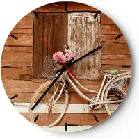 ARTTOR Wanduhr - Rund - Glasuhr - Fahrrad Blume Korb alt - 40x40cm - Schleichendes Uhrwerk - Lautlos - zum Aufhängen bereit - Dekoration Modern - Wanddekoration aus Glas - C3AR40x40-2954