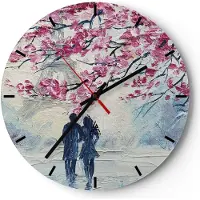ARTTOR Wanduhr - Rund - Glasuhr - Paar Paris Baum - 30x30cm - Schleichendes Uhrwerk - Lautlos - zum Aufhängen bereit - Dekoration Modern - Wanddekoration aus Glas - C3AR30x30-4211