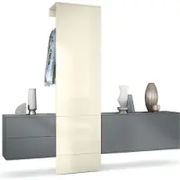 Vladon Garderobe Carlton Set 1, Germany, Flur-Garderobe aus Deko-paneel, Schubladen-Kommode & Schuhschrank, Anthrazit matt / Creme Hochglanz (209 x 193 x 35 cm)