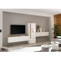 Lomadox Anbauwand Wohnzimmer CRISP-61 inkl. Beleuchtung in weiß mit Absetzungen in Wotan Eiche Nb., B/H/T: ca. 350/155/40 cm