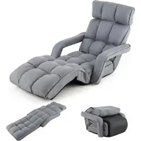 Goplus Bodenliege, Relaxliege mit 6-Fach verstellbare Rückenlehne, Bodensessel mit Armlehnen, Relaxsessel klappbar, Bodenstuhl Bodensofa Lesesessel