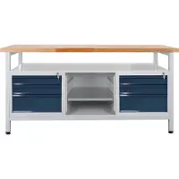 Proregal Werkbank Giant Rhino mit Ablagefach + 6 Schubladen + Regalfach | HxBxT 84x170x60cm | Traglast 500kg | Lichtgrau/Anthrazitgrau