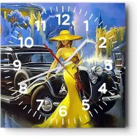 ARTTOR Wanduhr - Quadrat - Glasuhr - frau retro stil - 40x40cm - Schleichendes Uhrwerk - Lautlos - zum Aufhängen bereit - Dekoration Modern - Wanddekoration aus Glas - C4AC40x40-3449