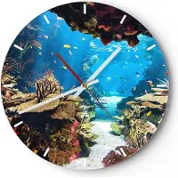 ARTTOR Wanduhr - Rund - Glasuhr - Ozean Riff Fische Koralle - 40x40cm - Schleichendes Uhrwerk - Lautlos - zum Aufhängen bereit - Dekoration Modern - Wanddekoration aus Glas - C3AR40x40-2872