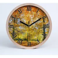 Tulup Holzuhr 25fi cm wanduhr - schwarze Spitzen - Herbstwald