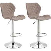 DELUKE 2er Set Barhocker DIBEL - Stoff Taupe 47x51x88 cm Silber | Barstuhl Höhenverstellbar Mit Lehne Drehbar Tresenhocker Tresenstuhl Kneipenhocker