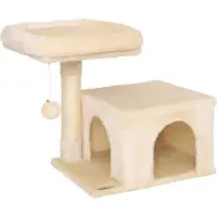 Markenlos Bequemer Liegeplatz Kratzbaum - 50 cm hoch - Katzenbaum mit Plüschball - Beige
