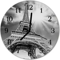 Tulup Glasuhr Wanduhr Küchenuhr Echt-Glas 30fi cm Eiffelturm Paris schwarz-weiß