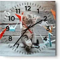 ARTTOR Wanduhr - Quadrat - Glasuhr - Katze spaß origami - 30x30cm - Schleichendes Uhrwerk - Lautlos - zum Aufhängen bereit - Dekoration Modern - Wanddekoration aus Glas - C4AC30x30-2818