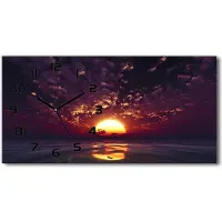 Tulup Wanduhr aus Glas – 60x30 cm - Glasbild - Glasuhr - Gehärtetes Glas - schwarze-zeiger - Sonnenuntergang