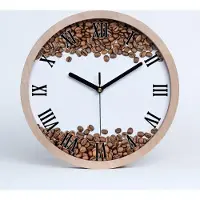 Tulup Holzuhr 25fi cm wanduhr - schwarze Spitzen - Roman stilvolle Uhr Kaffeebohnen