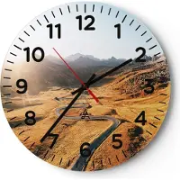 ARTTOR Wanduhr - Rund - Glasuhr - Sonne Berge Weg - 30x30cm - Schleichendes Uhrwerk - Lautlos - zum Aufhängen bereit - Dekoration Modern - Wanddekoration aus Glas - C4AR30x30-4836