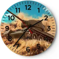 ARTTOR Wanduhr - Rund - Glasuhr - Panzer Poligon Feld - 30x30cm - Schleichendes Uhrwerk - Lautlos - zum Aufhängen bereit - Dekoration Modern - Wanddekoration aus Glas - C4AR30x30-3814