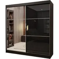 Masseno Schiebetürenschrank VITALE 200 cm Kleiderschrank Schlafzimmer Schrank 2-türig mit Spiegel und Lacobel Schwarz