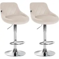 DELUKE 2er Set Barhocker FALON - Samt Creme 46x49x83 cm Silber | Barstuhl Mit Lehne Drehbar Tresenhocker Tresenstuhl Kneipenhocker Kneipenstuhl