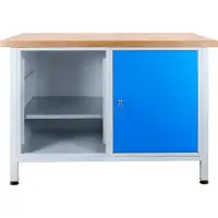 Proregal Werkbank Rhino mit 1 Tür + Regalteil | HxBxT 84x120x60cm | Traglast 300kg | Lichtgrau/Lichtblau
