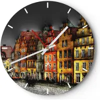 ARTTOR Wanduhr - Rund - Glasuhr - Bunte Häuser historische Denkmäler - 40x40cm - Schleichendes Uhrwerk - Lautlos - zum Aufhängen bereit - Dekoration Modern - Wanddekoration aus Glas - C3AR40x40-0251