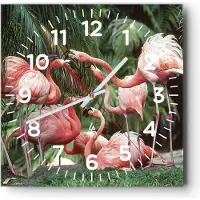 ARTTOR Wanduhr - Quadrat - Glasuhr - Palmen Herde Flamingos - 40x40cm - Schleichendes Uhrwerk - Lautlos - zum Aufhängen bereit - Dekoration Modern - Wanddekoration aus Glas - C4AC40x40-4804