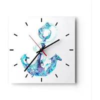 ARTTOR Wanduhr - Quadrat - Glasuhr - Korallen Quallen Anker Seil - 40x40cm - Schleichendes Uhrwerk - Lautlos - zum Aufhängen bereit - Dekoration Modern - Wanddekoration aus Glas - C3AC40x40-3060