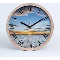 Tulup Holzuhr 25fi cm wanduhr - schwarze Spitzen - Dämmerung auf dem Meer