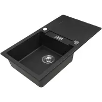 VBChome Granitspüle 76 x 44 cm Schwar Einzelbecken Einbauspüle Reversibel Gesprenkelt Pflegeleichtes Spülbecken mit Siphon Ideal für kleine Küchen