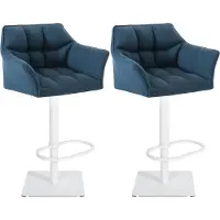 DELUKE 2er Set Barhocker SIHAR - Stoff Blau 64x45x88 cm Weiß | Barstuhl Höhenverstellbar Mit Lehne Drehbar Tresenhocker Tresenstuhl Kneipenhocker
